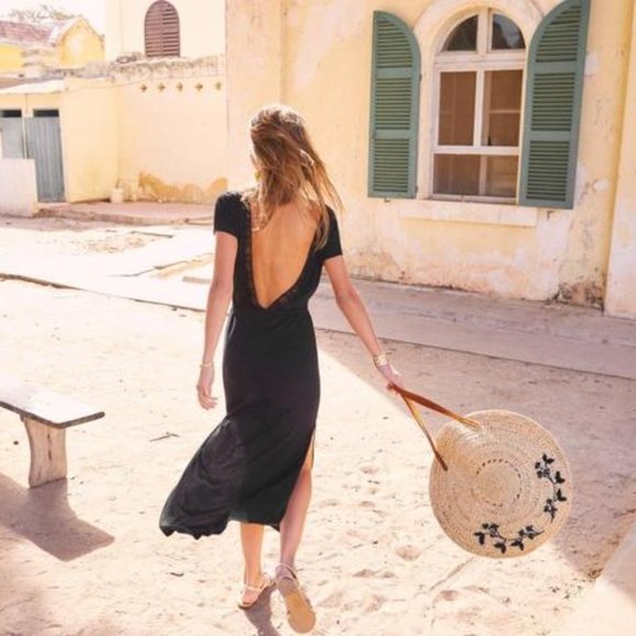 Sezane LUCILLE Backless LACE Leg Slit Dress XS - Picture 3 of 12